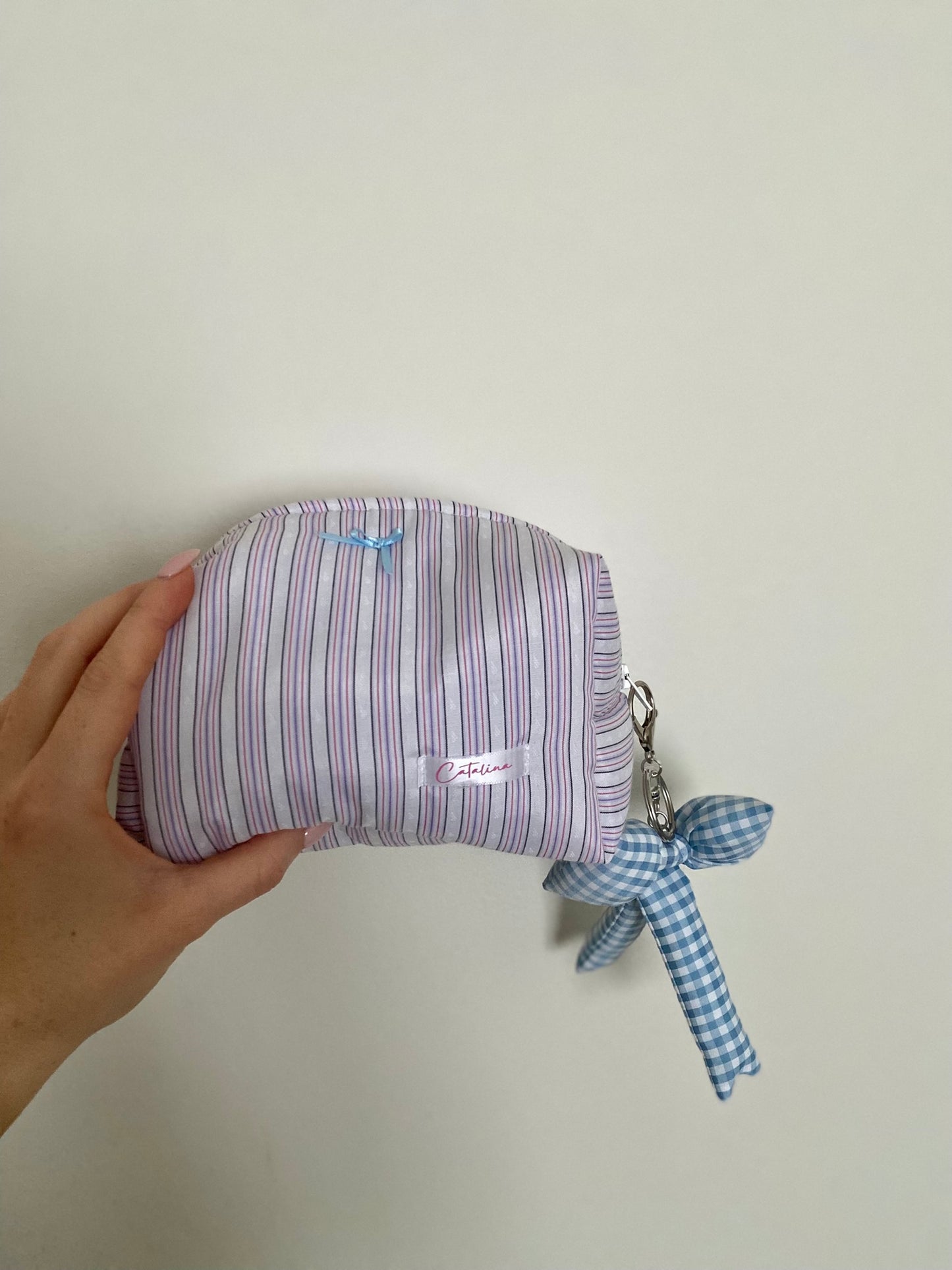 Puffy Blue Gingham Bow Keychain