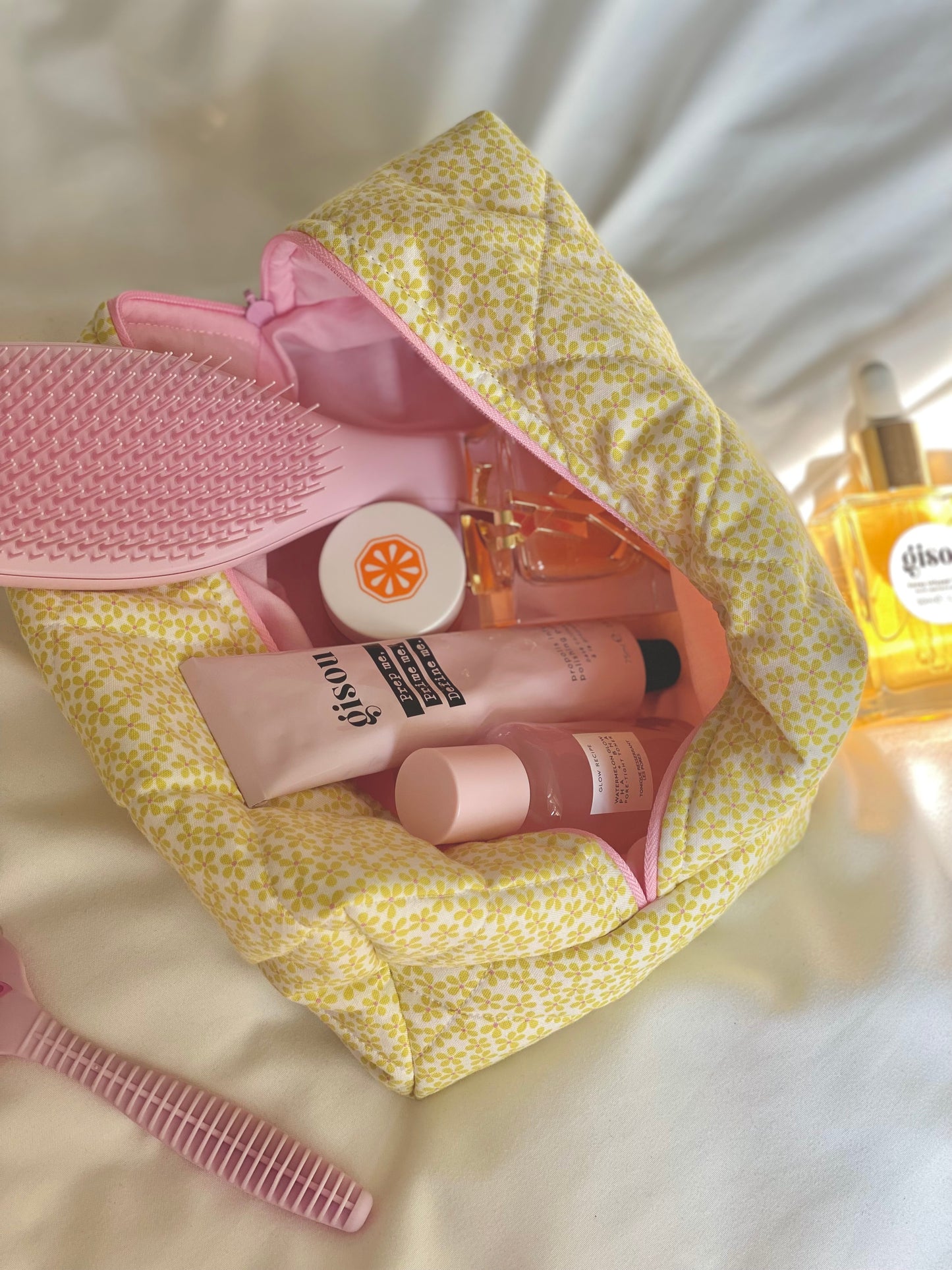 Yellow Sunshine Floral Makeup Bag