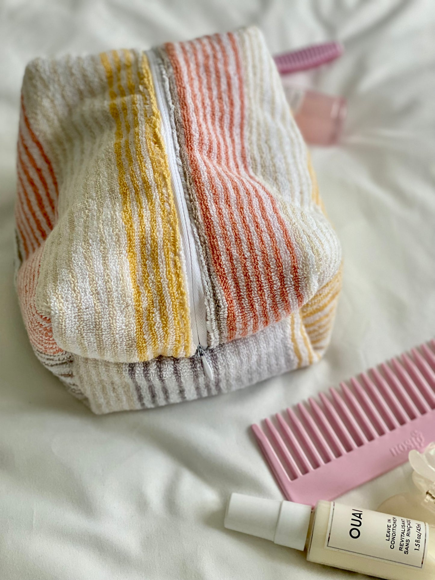 Striped Terry Cloth Makeup Bag