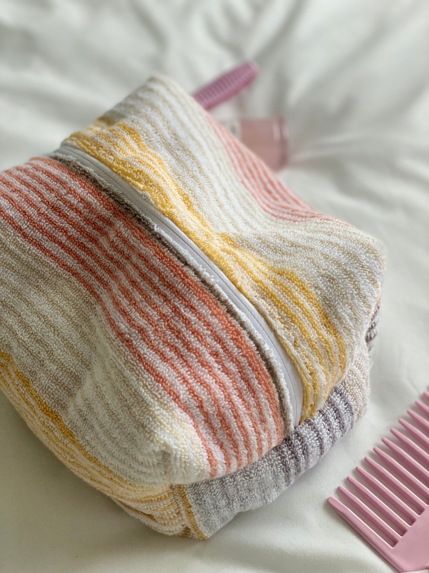 Striped Terry Cloth Makeup Bag