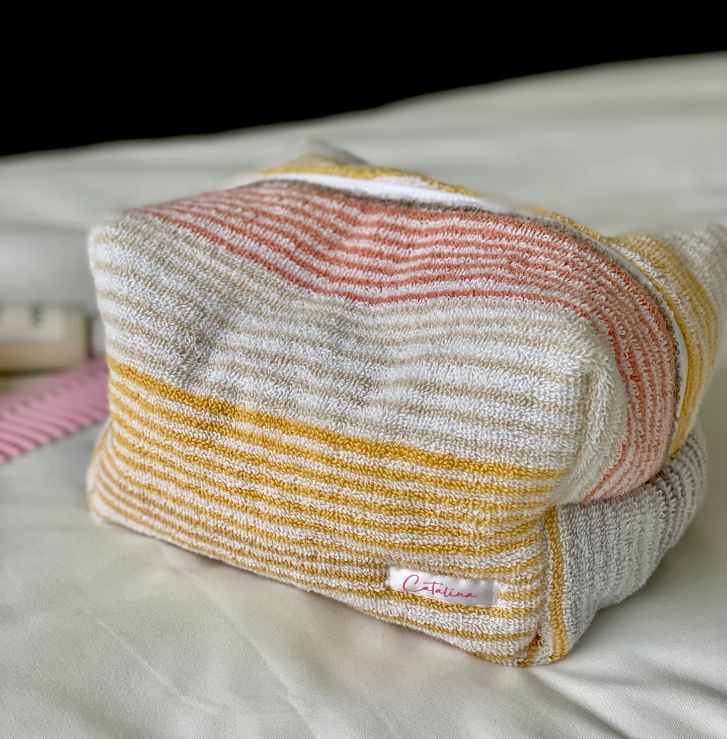 Striped Terry Cloth Makeup Bag