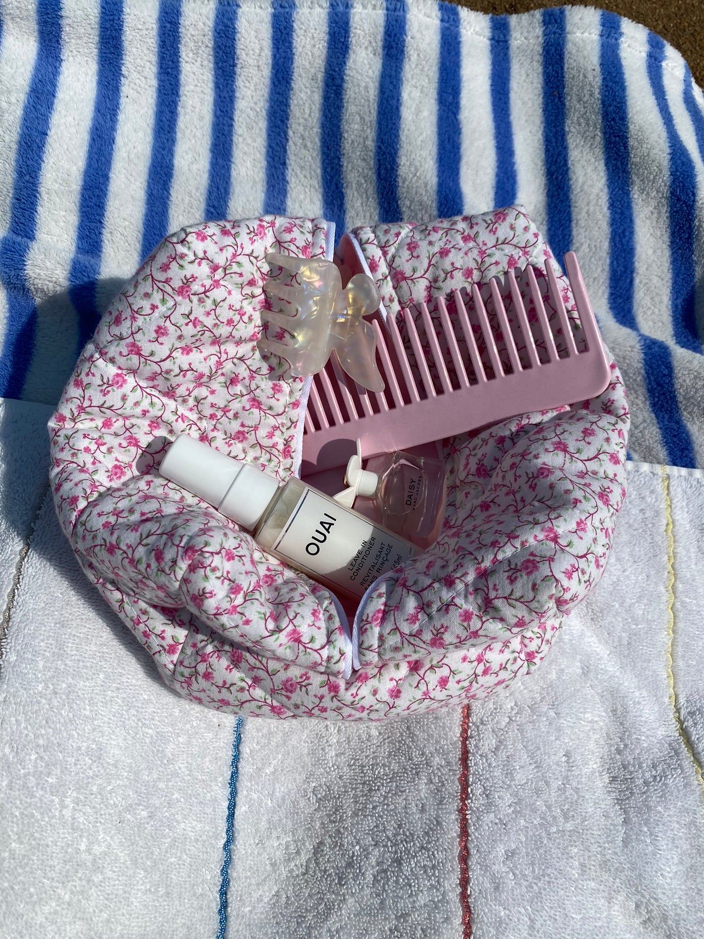 Serene Pink Floral Makeup Bag