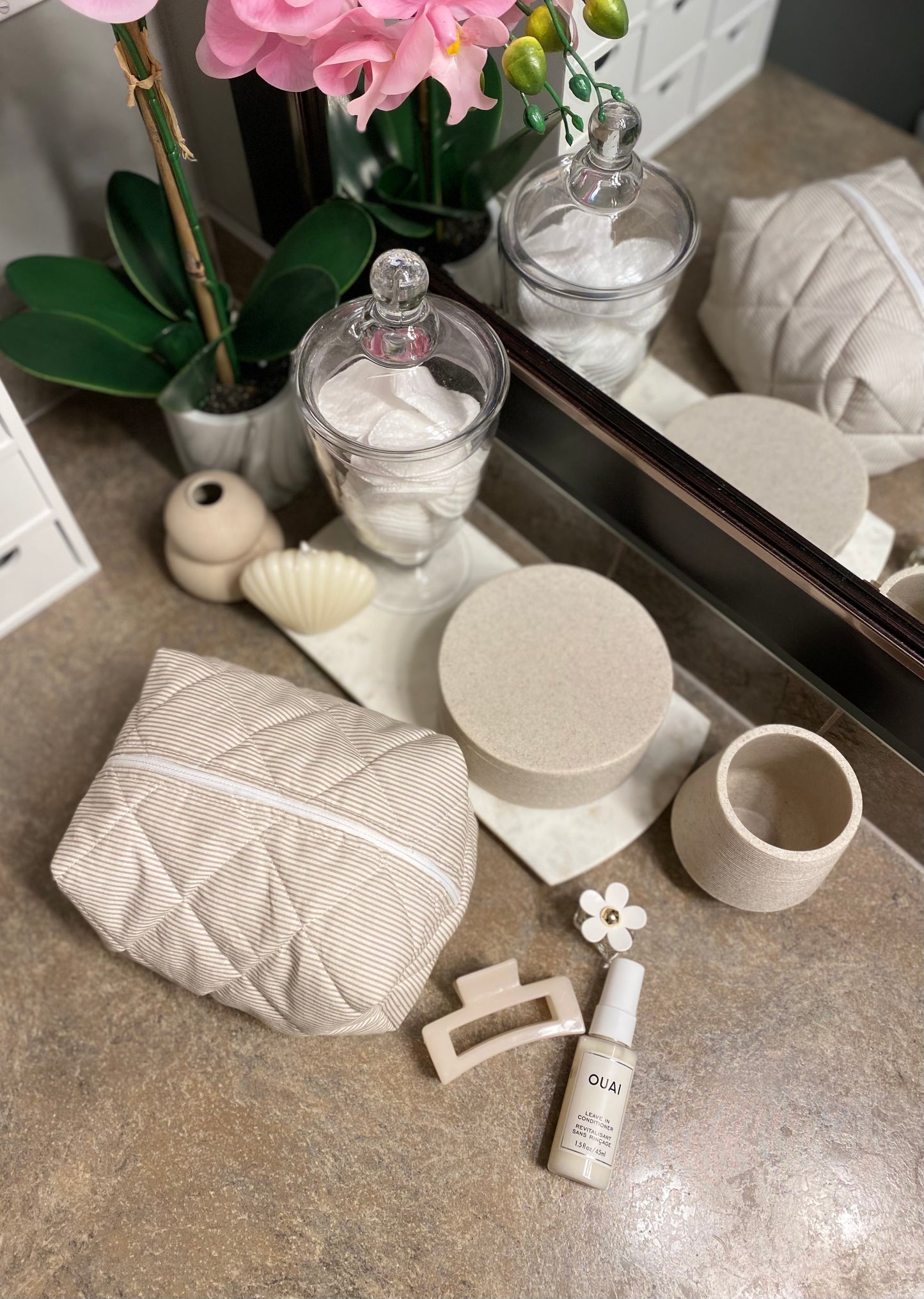 Neutral Stripe Beauty Bag