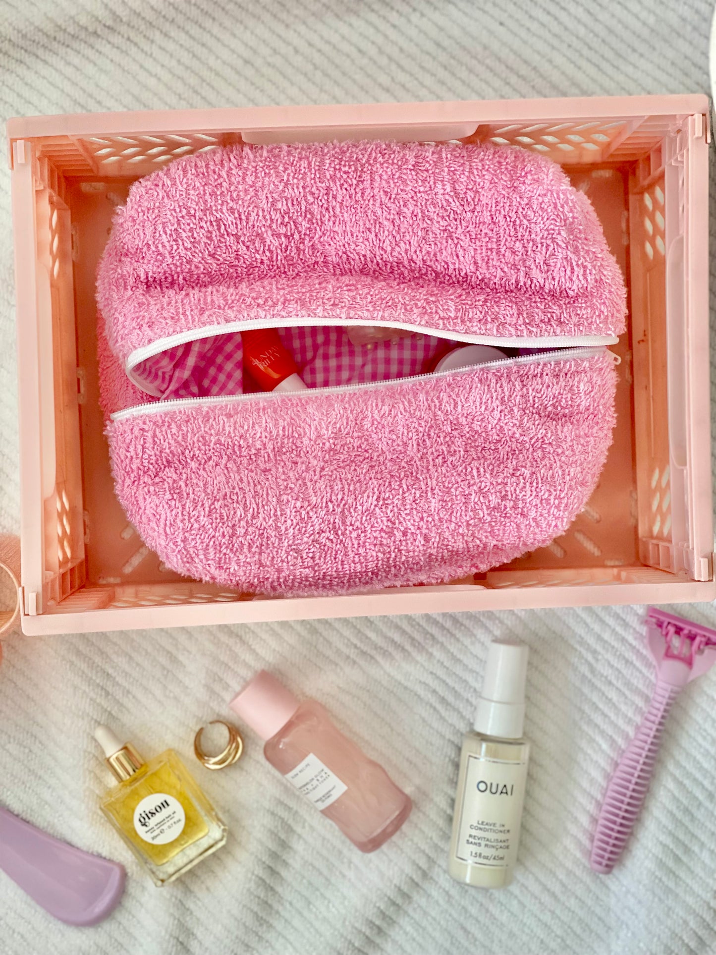 Fluffy Pink Terry Beauty Bag