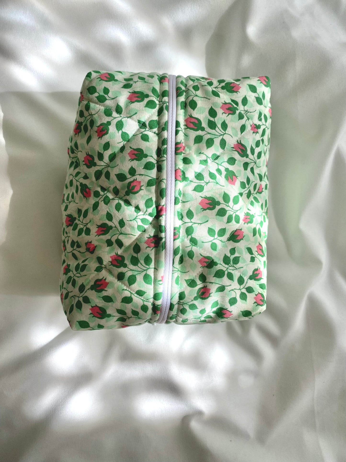 Green & Pink Tulips Makeup Bag