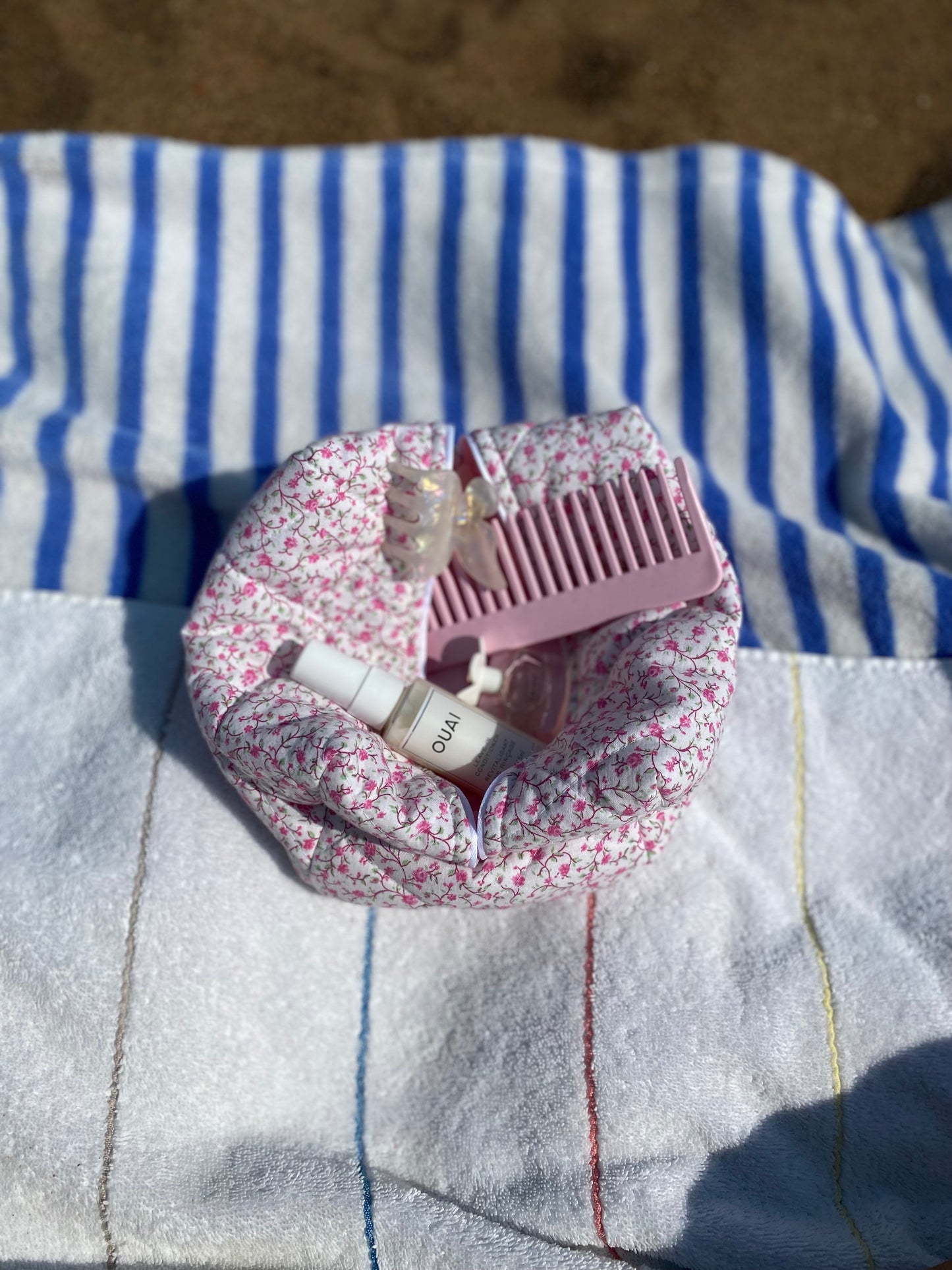 Serene Pink Floral Makeup Bag