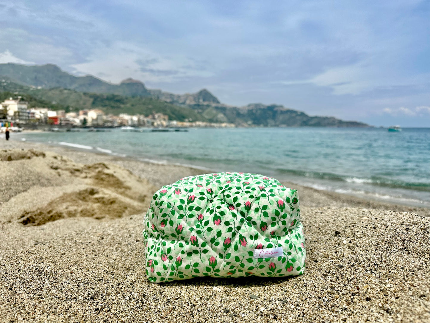 Green & Pink Tulips Makeup Bag